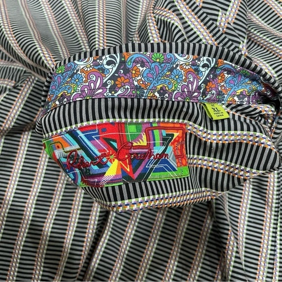 Robert Graham Cotton Black Multi Flip Cuff Floral Contrast Button Down Shirt XL - Picture 5 of 7